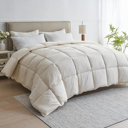 puredown® Goose Feather Down Fiber Comforter King Size - 100% Organic Cotton Cover All Season Duvet Insert, Breathable Fluffy Warmth Hotel Luxury Bedding Comforter (104"x90")