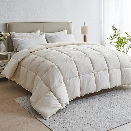 puredown® Goose Feather Down Fiber Comforter Twin Size - 100% Organic Cotton Cover All Season Duvet Insert, Breathable Fluffy Warmth Hotel Luxury Bedding Comforter (68"x90")