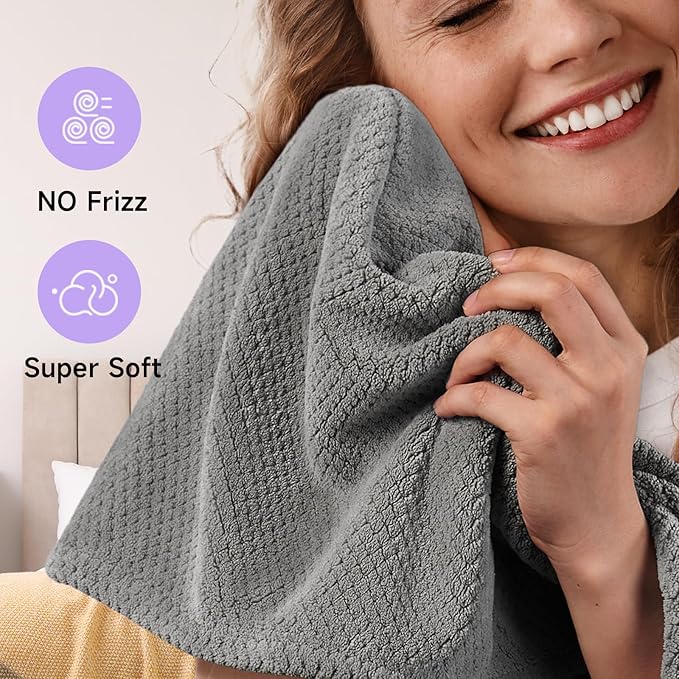 Umisleep 2 Pack Microfiber Hair Towel Wrap for Women, 400 GSM Thick & Soft Hair Drying Towels, Super Absorbent Hair Turban with Button Loop for Curly, Wavy & Wet Hair (Grey, White)