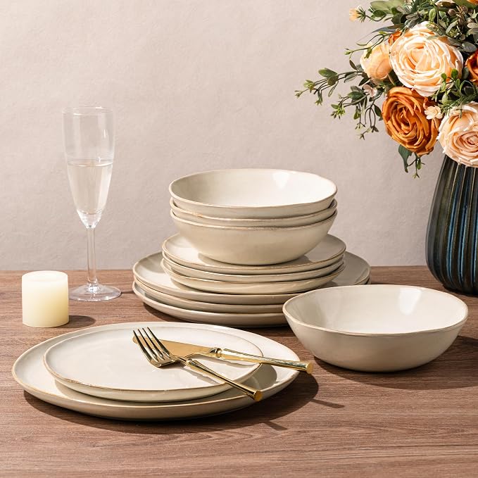 AmorArc Ceramic Dinnerware Sets,Handmade Reactive Glaze Stoneware Plates and Bowls Sets,Highly Scratch Resistant | Dishwasher & Microwave Safe Dishes Set,Service for 8 (24pc)
