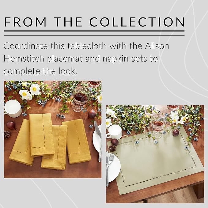 Elrene Home Fashions Alison Eyelet Border Design Wrinkle Resistant Fabric Tablecloth, 52"x70" Rectangle, Golden Yellow