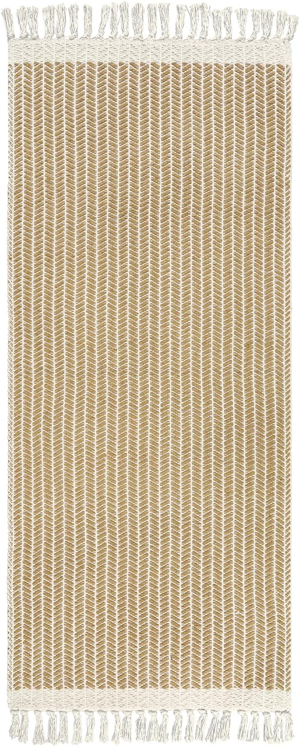 Lahome Belle Boho Bathroom Runner Rug, 2x5 Hallway Runner Rugs Washable Rugs for Entryway Indoor Door Mat with Tassels, Farmhouse Woven Cotton Low Pile Rug Runners for Hallways Laundry Room, Khaki
