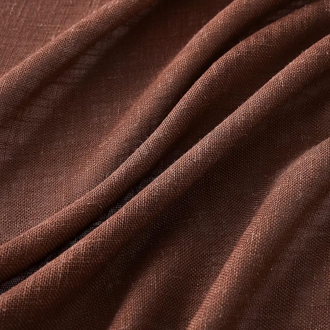 MIULEE Chocolate Brown Linen Curtains 63 Inch Length 2 Panels for Bedroom Living Room, Soft Thick Linen Textured Kitchen Window Drapes Semi Sheer Light Filtering Back Tab Rod Pocket Burlap Look Decor