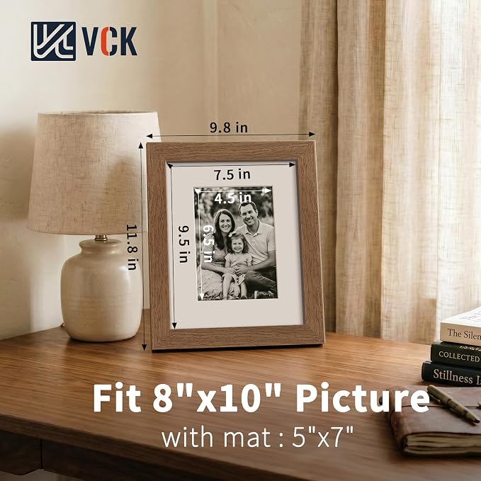 VCK 8x10 Picture Frames Walnut 3 Pack, Wide Border Wood, Tempered Glass, Display 5x7 Poster Photo with Mat or 8 x 10 Without, for Home, Office, Gallery, Woodgrain Series, Tabletop & Wall Hanging