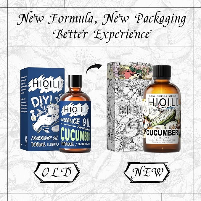 HIQILI Cucumber Fragrance Oil for Diffuser, Soap & Candle Making - 1 Fl Oz | Long-Lasting Fresh Scents for DIY Body Spray, Bath & Skin Products, Pet Safe, Graduated Dropper Included