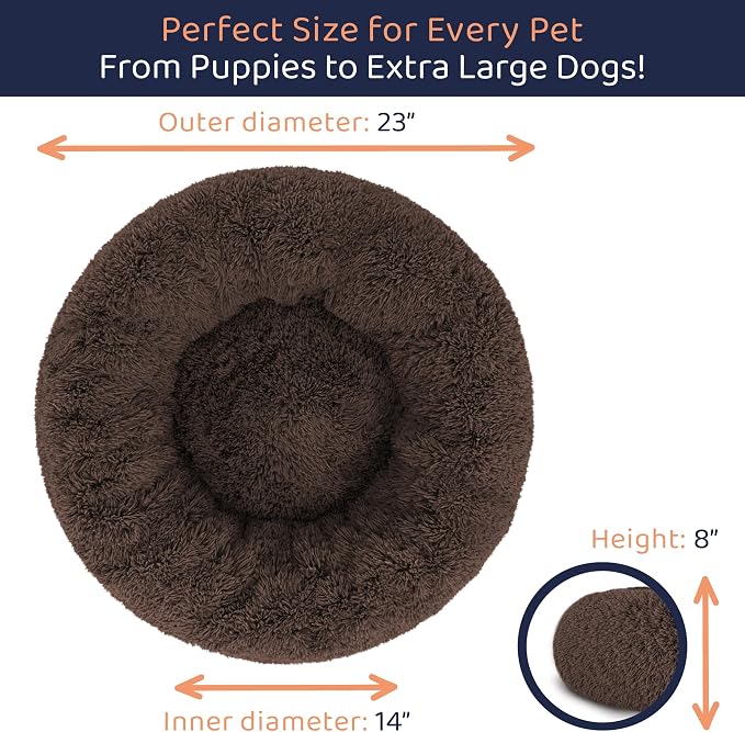 Donut Dog Bed - Premium Comfort for Anxiety Relief - Fluffy & Calming Design with Ultra-Plush Support | Cozy Round Dog Bed with Super Soft Circle Style (Coffee, Small)