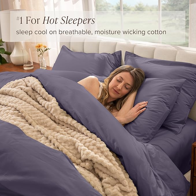 Bare Home 100% Organic Cotton Extra Long Duvet Cover Set - Crisp Percale Weave - Lightweight & Breathable - Cooling Duvet Cover Set (Twin/Twin XL, Dusty Purple)