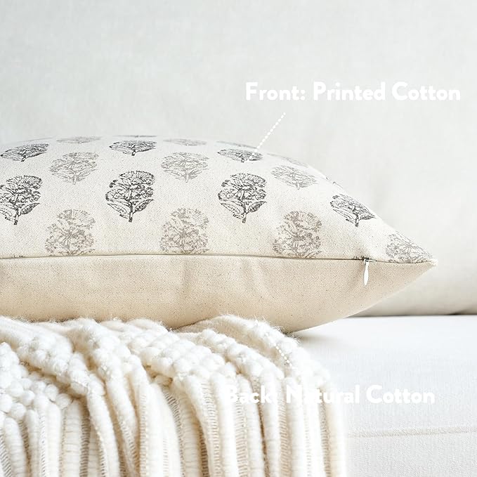 FIOUOVO Floral Vintage Throw Pillow Covers 24x24 Pillow Cover Block Print Decorative Cushion Covers Farmhouse Neutral Accent Home Décor for Sofa Couch Living Room Bedroom, 1PC, Light Taupe