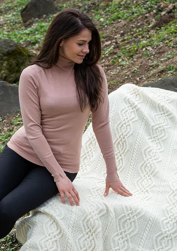SAOL Luxurios Dara 100% Merino Wool Cable Knit Aran Bed & Couch Sofa Throw/Blanket (Natural) by 69 x 44 inches