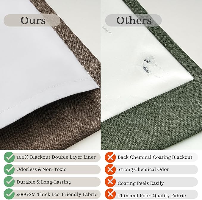 Blackout Dark Brown Bedroom Curtains 84 Inches Long 2 Panels Set, Memory Trained Pinch Pleated Dual Layer Linen Insulated Sound Dampening Modern Windows Curtain for Dining Room Darkening 7FT Length