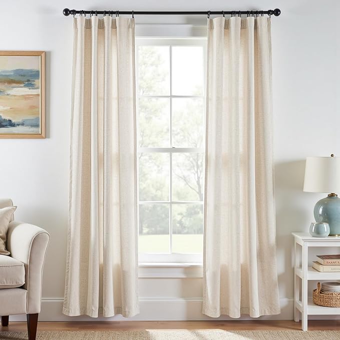 jinchan Linen Curtains Natural Beige 90 inch 4 Panels for Bedroom Living Room Divider Sliding Door Patio Light Filtering Farmhouse Country Cottage Core Drapes Rod Pocket Back Tab(38W x 904L, Ecru)