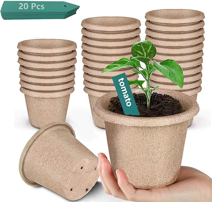 30 Pcs Peat Pots for Seedlings, 4.33 inch Biodegradable Seed Nursery Pot with Drainage Holes, Seedling Pots Include 20 Labels