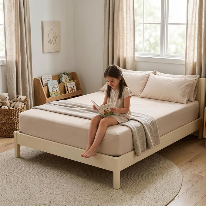 MakeMake Organics Organic Twin Fitted Sheet Set GOTS Certified Organic Cotton Fitted Sheet with 1 Pillowcase Ultra Soft Non Toxic Breathable Hypoallergenic (40"X76", Pecan)
