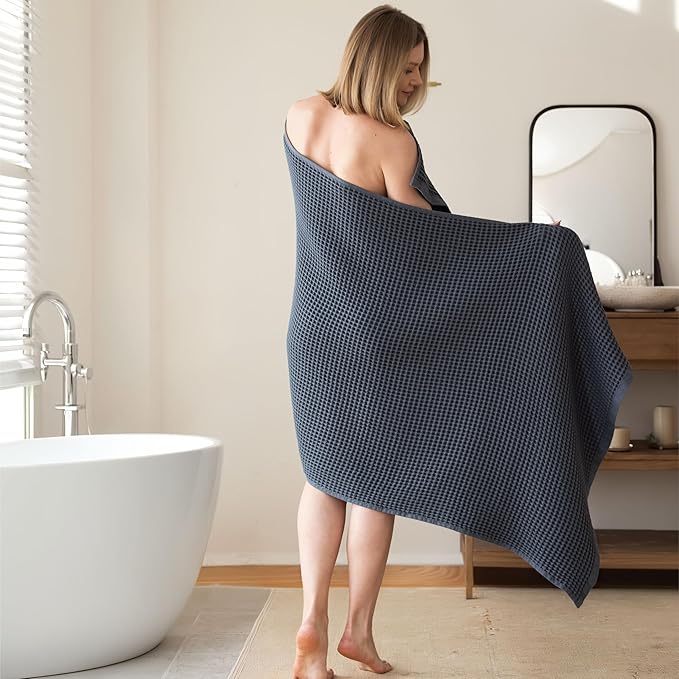 Premium Oversized Waffle Bath Towel Pack of 2 Extra Large 35x71 inch - 100% Turkish Cotton Waffle Weave Quick Dry Absorbent Lint Free Bath Sheet Towels (Anthracite, Set of 2 Bath Towels)