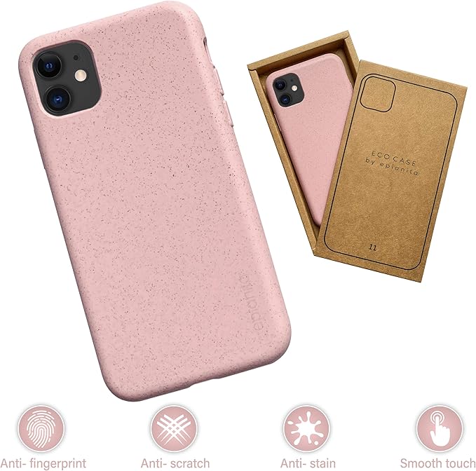 eplanita Eco Mobile Phone Case Compatible with iPhone 11, Plant Fiber, Drop Protection Cover, Durable and Sustainable (for iPhone 11, Pink)