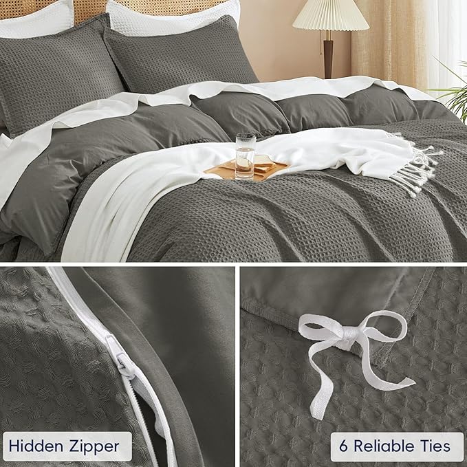 PHF Waffle Weave Duvet Cover Set Twin/Twin XL Size, No Snagging Ultra Soft Luxury Textured Breathable Comforter Cover for All Season 2pcs, Durable Bedding Duvet Set with 1 Pillow Sham, 68"x90", Grey