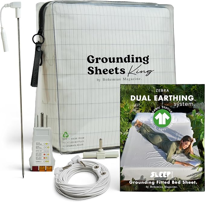 ZEBRA Grounding Sheets King Size - 2X Stronger -GOTS Organic Cotton -Tester & Safety Resistor -16.5 Deep Pocket, King Size Grounding Sheet, King Grounding Sheets, Grounded Sheets, Grounding Bed Sheets