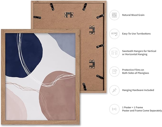 Monem Art Abstract Organic Shapes Print - Scandinavian Blue Geometric Poster - Wall Decor for Living Room, Bedroom or Office - 8x10 Beige Framed Wall Art by Mareike Bohmer