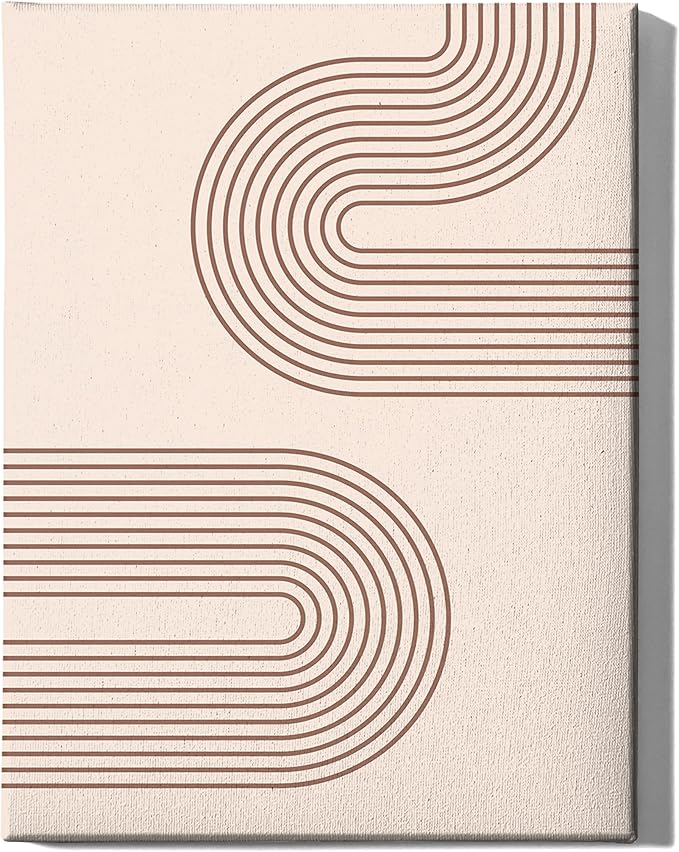 Abstract Double Wavy Arch Wrapped Canvas Wall Art Minimalist S-Shape Lines Earth Tones Terracotta Brown 12x16 Inch Gallery Stretched Modern Home Art Decor