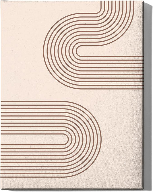 Abstract Double Wavy Arch Wrapped Canvas Wall Art Minimalist S-Shape Lines Earth Tones Terracotta Brown 12x16 Inch Gallery Stretched Modern Home Art Decor