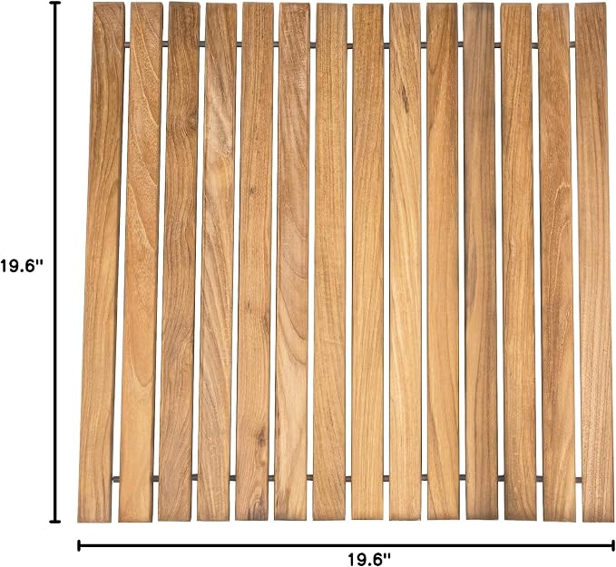 Nordic Teak 100% Solid Teak Wood String Mat - Indoor and Outdoor Use - Non-Slip Wooden Platform for Sauna, Pool, Hot Tub Flooring Decor and Protector (Natural Finish, 19.6" x 19.6")