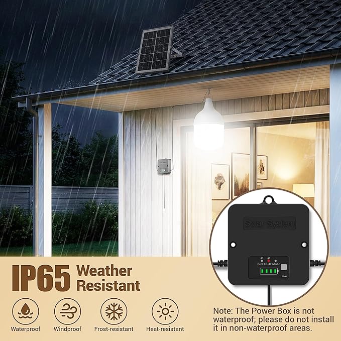 Solar Shed Light Indoor Outdoor, 6500K Daytime Available Pendant Light with Pull String, Power Display & Mode Indicator, IP65 Waterproof Solar Lights with 3 Lighting Modes for Garage Gazebo - 2 Pack