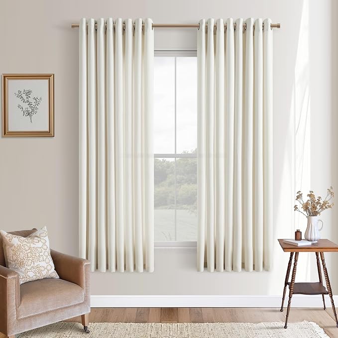 Cream Linen Curtains 54 Inches Length Light Filtering Flax Linen Drapes for Small Living Room Window Bronze Grommet Soft Fabric Semi Sheer Privacy Curtains 2 Panels, Off White Ivory