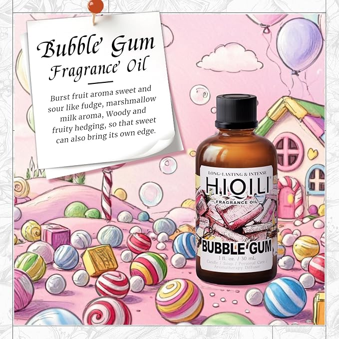 HIQILI Bubble Gum Fragrance Oil for Soap Making & Home Diffsuer - 1FL Oz | for Candle & Bath Bombs Making, Long Lasting Candy Scents - 30 ML