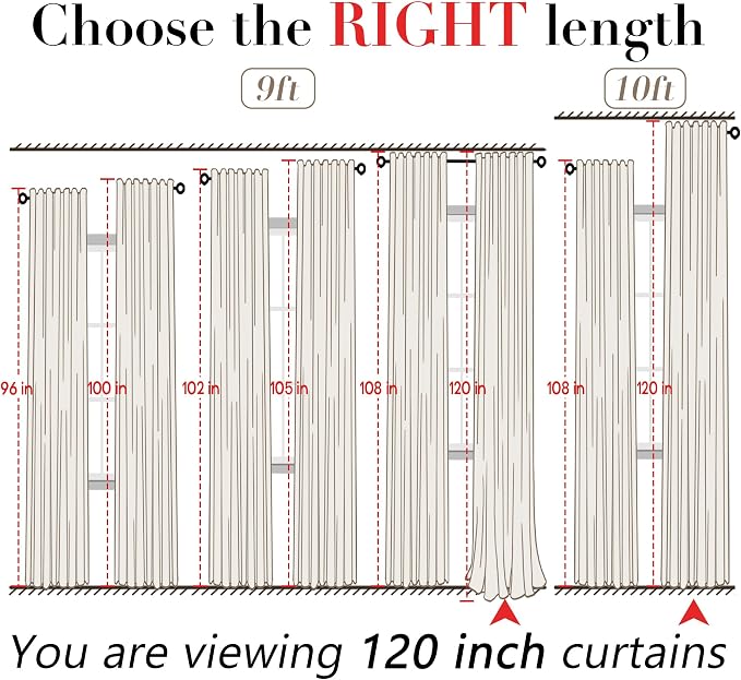 XTMYI 120 Inch Long Linen Curtains,10 FT Back Tab Hooks Belt for Rail Track, Light Filtering Semi Sheer Tall Window High Ceiling Drapes for Living Room, 50”W x 120“L 2 Panels, Cream