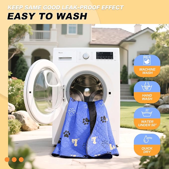 WanpeeGoo Washable Pee Pads for Dogs, 1 Pack Absorbent Reusable Training Dog Pads Pet Puppy Pads, Non-Slip Potty Pads for Whelping, Playpen, Crate, Bed, Blue, 65"x48"