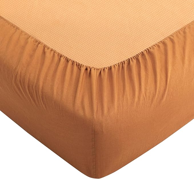 ATLINIA 100% Pure Flax Linen Bedding Set - Stone Washed French Linen Fabric Deep Pocket Fitted Sheet Farmhouse Flat Sheet 2 Pillowcases (Rust, Full)