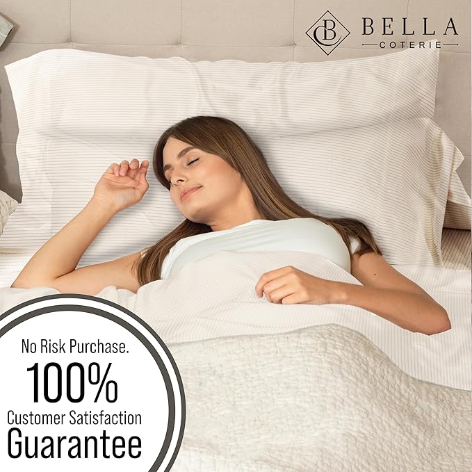 Bella Coterie | Luxury Bamboo Viscose King Size Pillowcase Set | 100% Organically Grown | Ultra Soft | Cooling | 2 Pcs [Striped Dune]