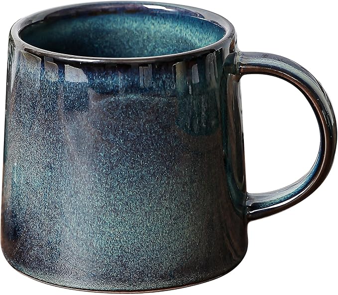 Large Ceramic Coffee Mugs, 20 oz Handmade Pottery Mug, Big Tea Cups with Handle for Office and Home, Dishwasher and Microwave Safe (Blue Green)