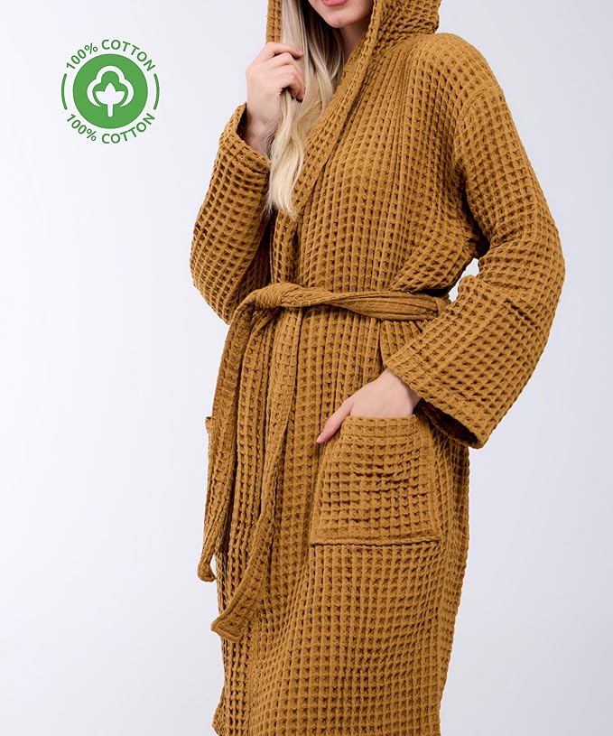100% Turkish Cotton Waffle Bathrobe for Women