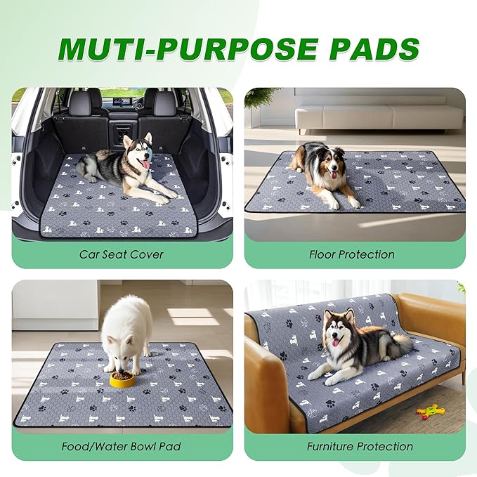 WanpeeGoo Washable Pee Pads for Dogs, Extra Large Dog Mat, Absorbent Reusable Training Dog Pads Pet Puppy Pads, Non-Slip Potty Pads for Whelping, Playpen, Crate, Bed, Grey 65"x48"