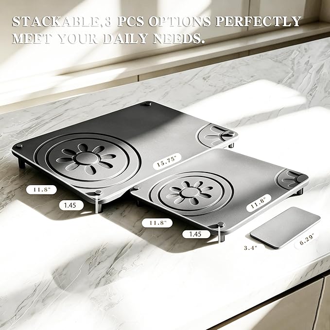 Grey Stone Drying Mat For Kitchen Counter, 3 PCS Wuvsveai Diatomaceous Earth Dish Drying Mat, Kitchen Mat, Stone Bath Mat for Bathroom, Dish Drying Rack & Dish Drainers for Countertop(Midnight Grey)