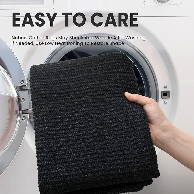 EARTHALL Washable Area Rug 3x5 Ft Non Slip Rugs for Entryway, Braided Throw Rugs Door Mat Indoor Outdoor Entrance, Cotton Woven Carpet for Kitchen Foyer Front Door Living Room, Black/Grey