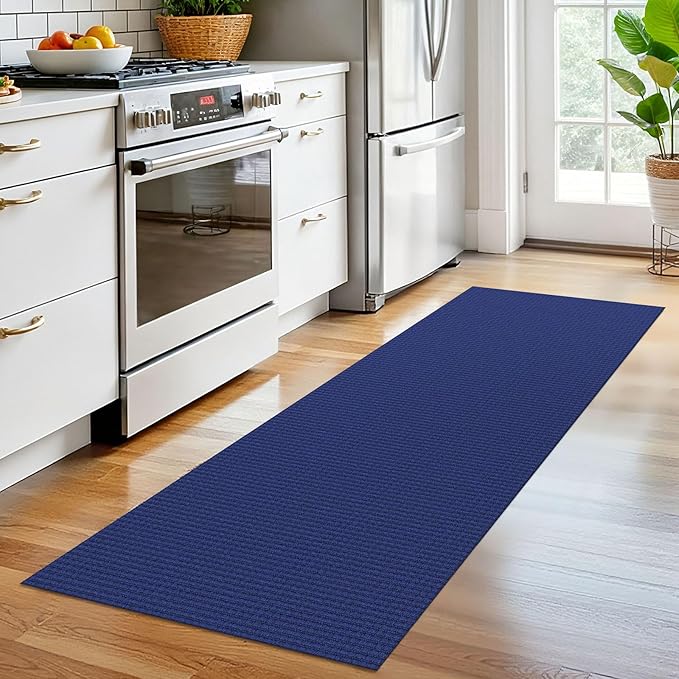 EARTHALL Woven Runner Rug 2x6 Ft Washable Runners for Hallways Cotton Non Slip Rubber Backed Kitchen Runner Braided Indoor Floor Carpet for Entryway, Hallway, Kitchen, Bedroom, Royal Blue/Navy