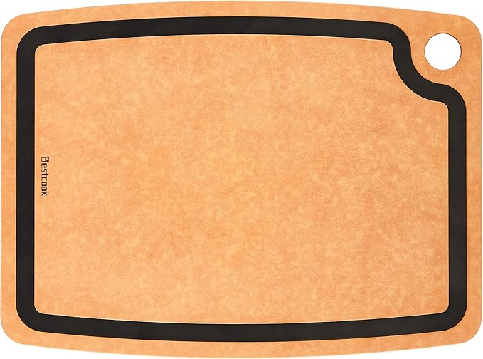 Cutting Board for Kitchen, 17.3x12.8Inch Wood Fiber Composite Cutting Board with Juice Groove and Non-slip Feet, Dishwasher Safe, Knife-Friendly Chopping Board for Meat, Bread, Fruit, Wooden/Black