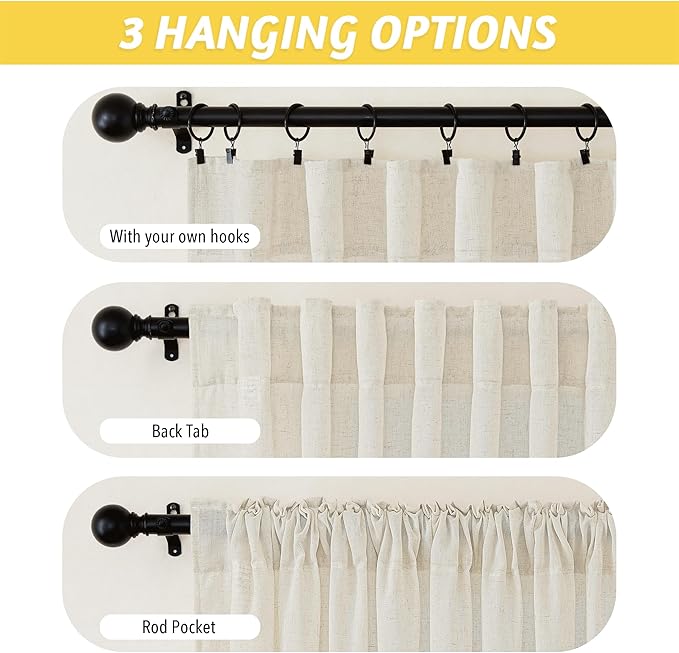 NICETOWN Natural Linen Bedroom Curtains & Drapes, Rustic Rod Pocket & Back Tab Semi Sheer Privacy Added Window Curtains Light Filtering for Kids Room/Nursery, 68" W x 63" L, 2 Panels