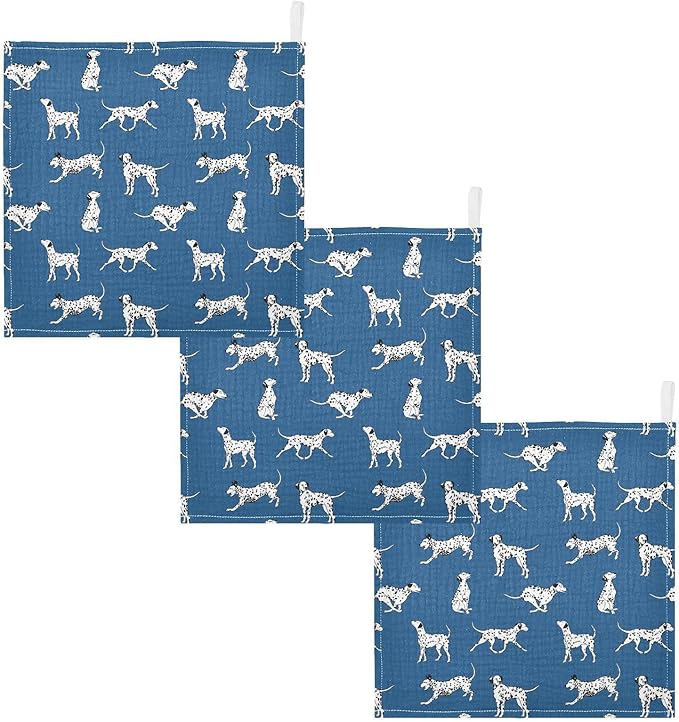 Baby Dalmatian Dogs Muslin Washcloths 3 Pack - Muslin Burp Cloths Hanky Large 11.8"X11.8" Extra Soft Absorbent Baby Burp Rags for Newborn 100% Cotton for Boys Girls Gift