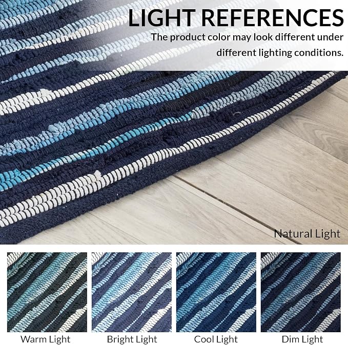 HOMEMONDE Navy Rag Rug 20"x32" Recycled Soft Cotton Chindi Rugs Hand Crafted Reversible Boho Home Decor for Entyrway, Doormat, Kitchen, Bedroom, Living Room