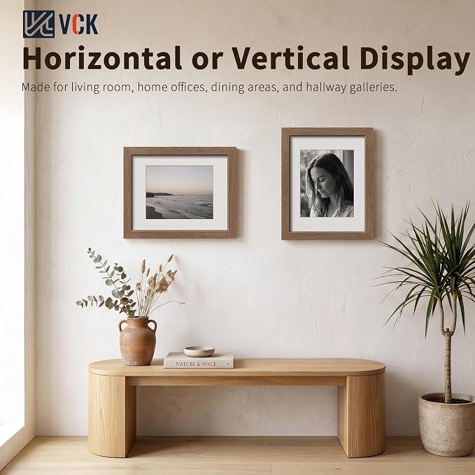 VCK 11x14 Picture Frames Walnut 3 Pack, Wide Border Wood, Tempered Glass, Display 8x10 Poster Photo with Mat or 11 x 14 Without, for Home, Office, Gallery, Woodgrain Series, Wall Hanging