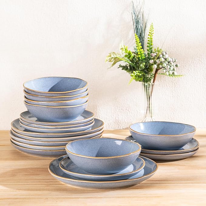 AmorArc Ceramic Dinnerware Sets,Handmade Reactive Glaze Stoneware Plates and Bowls Sets,Highly Scratch Resistant | Dishwasher & Microwave Safe Dishes Set,Service for 8 (24pc)