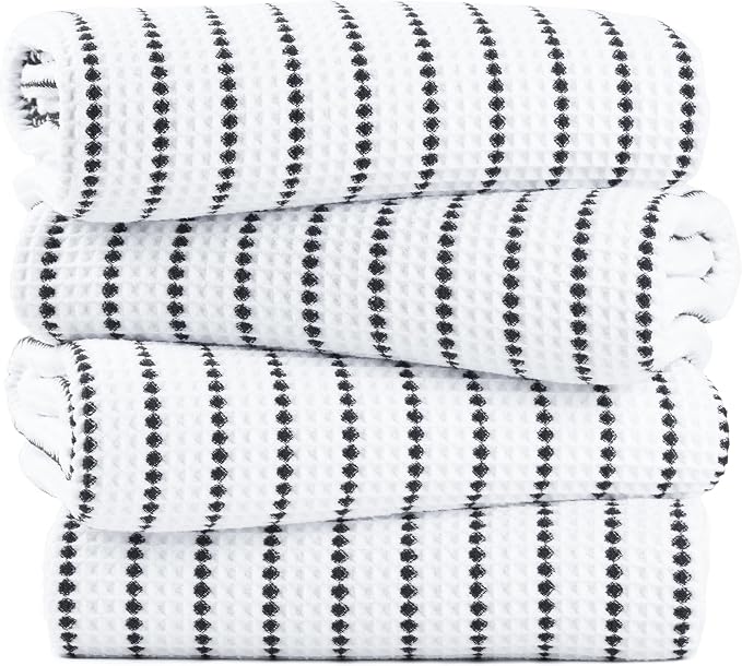 POLYTE 430 GSM Microfiber Oversize Quick Dry Lint Free Bath Towel, 60 x 30 in, 4 Pack (Waffle Weave)