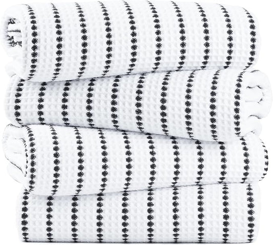 POLYTE 430 GSM Microfiber Oversize Quick Dry Lint Free Bath Towel, 60 x 30 in, 4 Pack (Waffle Weave)