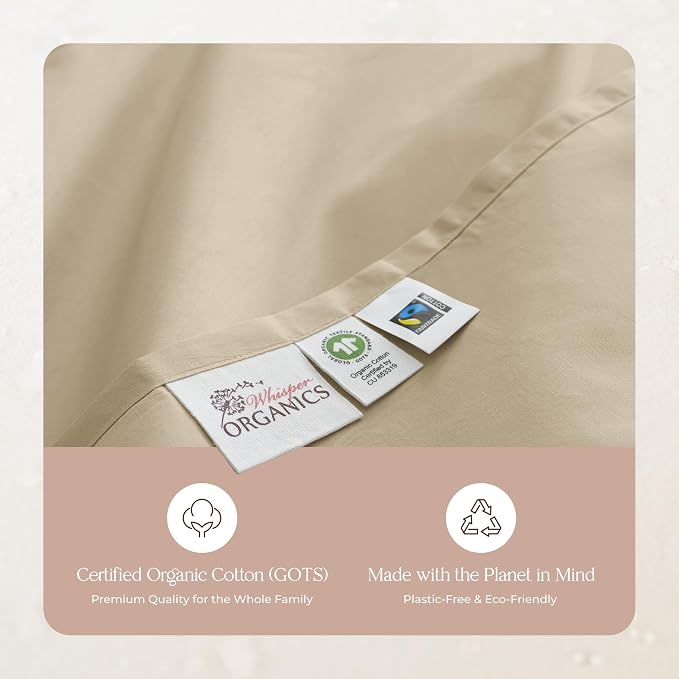 Certified Organic Twin Flat Sheet Only - 100% Organic Cotton Top Sheet with Luxurious Soft and Breathable 300 Thread Count Sateen Weave Finish - GOTS & Fairtrade Certified (Dune, Twin)