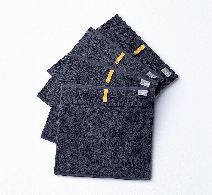 Highly Absorbent & Quick-Dry Organic Cotton Washcloths, Soft & Lightweight Face Towels, Made in Japan, Oeko-Tex Class 1 Certified, 13.8 x 13.8 inch, Navy, Pack of 4 – Proof of Purity