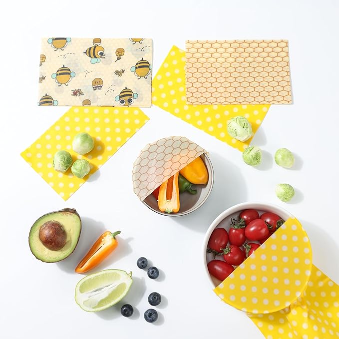 Reusable Beeswax Food Wraps Set - 3 Pack (S,M,L) for Bread, Sandwiches, Cheese & Bowl Covers | Food Storage | Organic, Zero Waste, Plastic and Silicone Free
