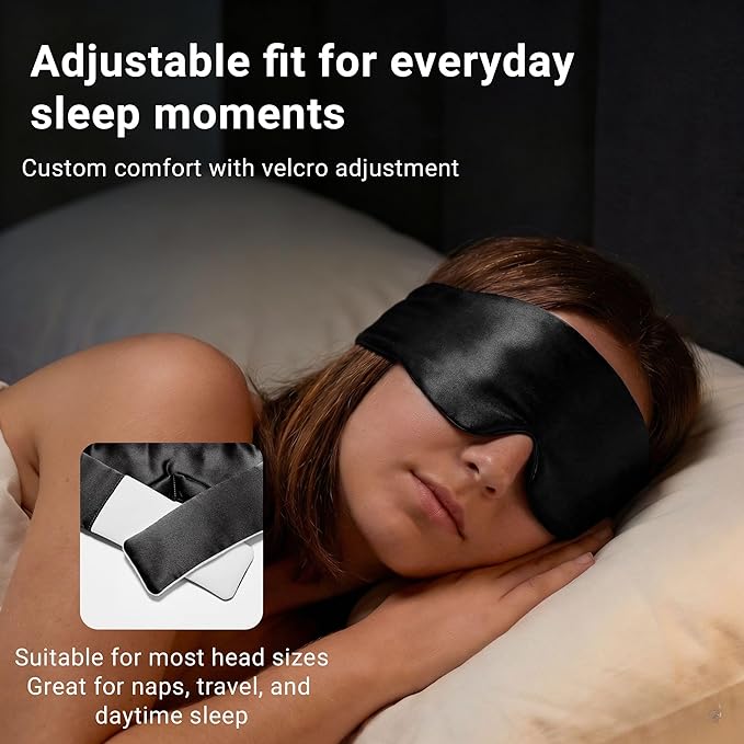 Silk Sleep Mask for Side Sleepers, Eye Mask for Sleeping Women Men, Face-Hugging Padded Eye Cover, 100% 22 Momme Pure Mulberry Silk, Soft Light Blocking Mask for Travel, Naps & Shift Workers (Black)